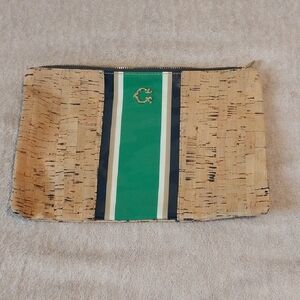 Cork and Green Striped Clutch